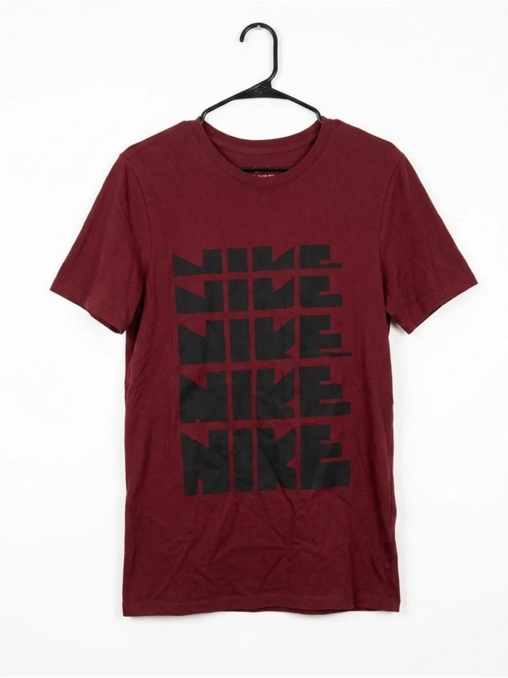Nike Men's Graphic Short Sleeve T-shirt Maroon/Burgundy Stacked Block Text Logo